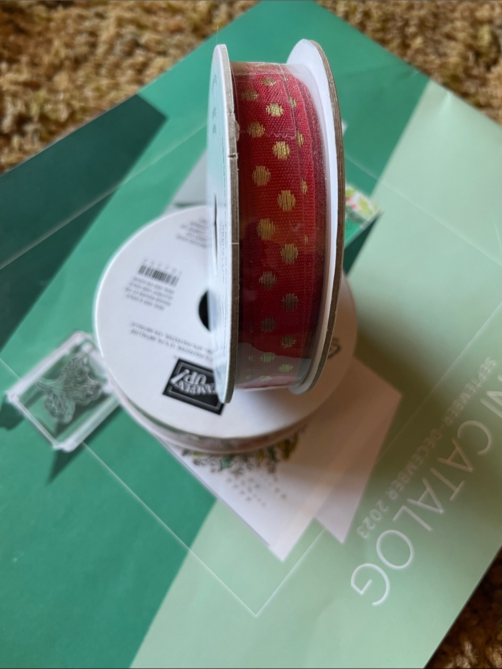 StampinUp Red Ribbon with Gold Polka Dots